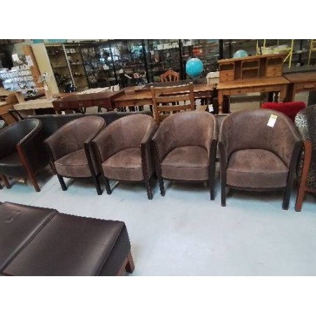 FAUTEUIL CLUB TISSU VIEILLI CHOCOLAT ET BOIS