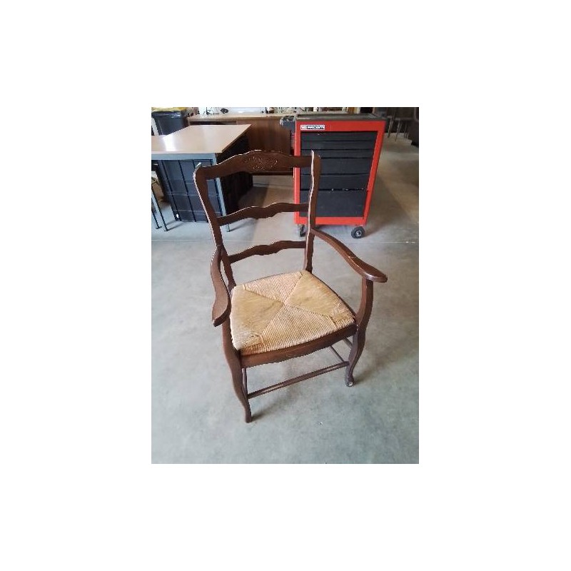 FAUTEUIL DE CHEMINÉE BOIS PAILLÉ STYLE RÉGENCE COQUILLE