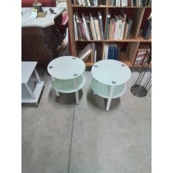 TABLE BASSE RONDE PIÈTEMENT MÉTAL PLATEAU VERRE BLANC 