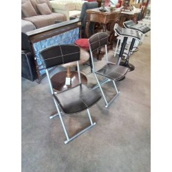 CHAISE PLIANTE MÉTAL GRIS CUIR NOIR