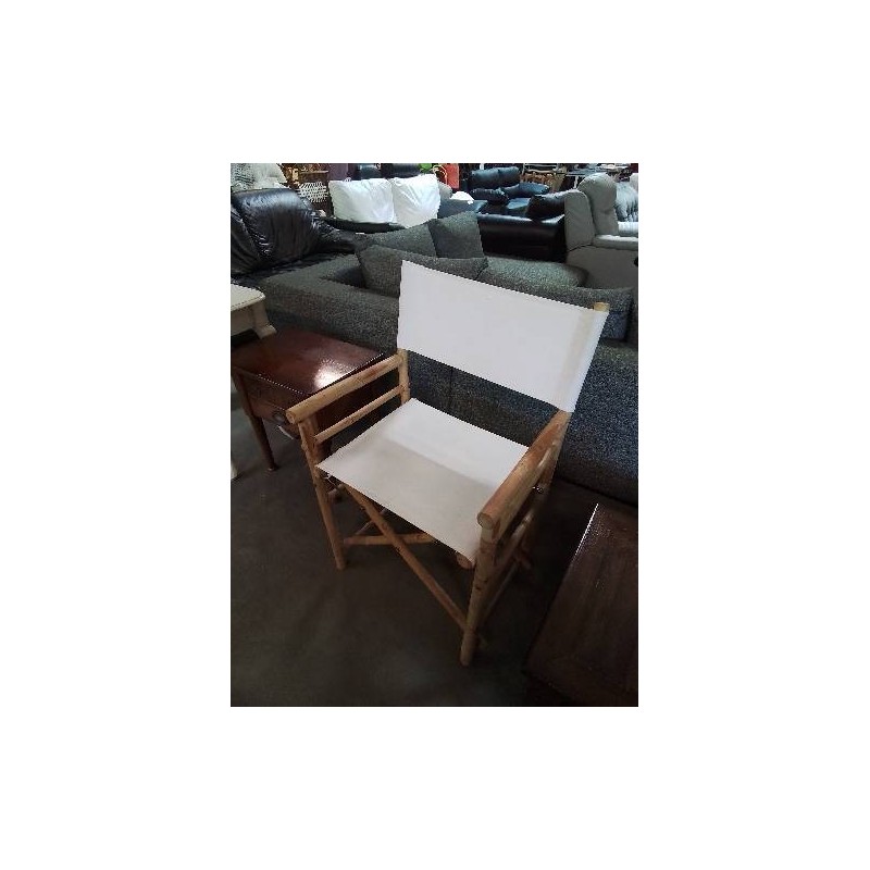 FAUTEUIL DE METTEUR EN SCÈNE BAMBOU ET TISSU ECRU