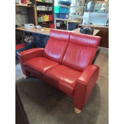 CANAPÉ STRESSLESS 2 PLACES CUIR ROUGE TÊTIÈRES RÉGLABLES