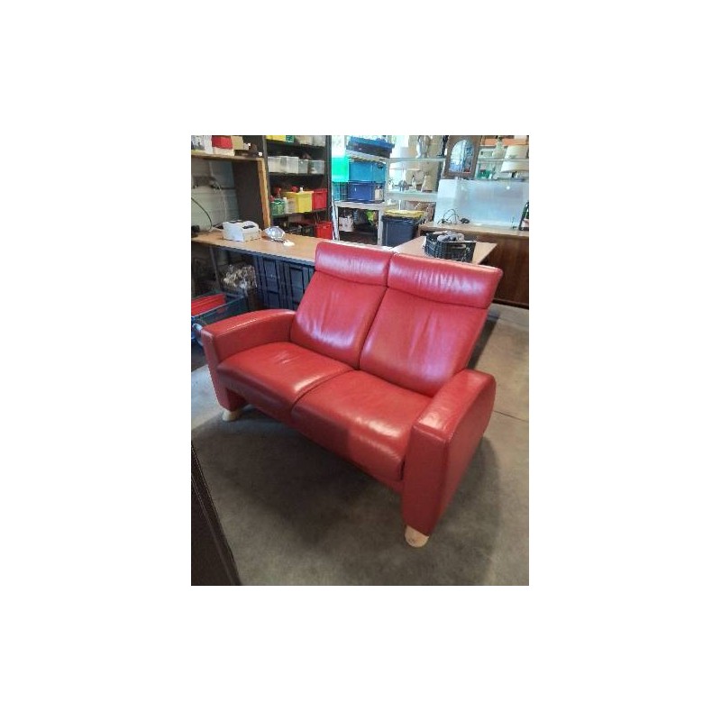 CANAPÉ STRESSLESS 2 PLACES CUIR ROUGE TÊTIÈRES RÉGLABLES