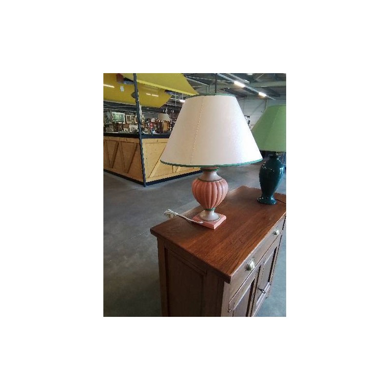 LAMPE BALUSTRE CÉRAMIQUE AJ ECRU LISERÉ VERT 