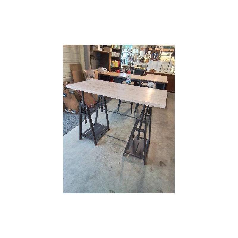 BUREAU D’ARCHITECTE PIÈTEMENT MÉTAL NOIR PLATEAU BOIS CLAIR 