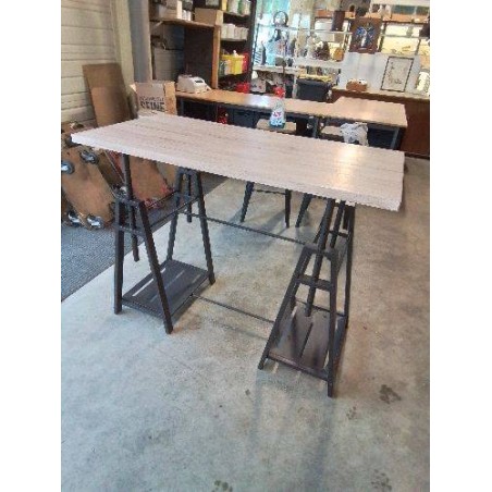 BUREAU D’ARCHITECTE PIÈTEMENT MÉTAL NOIR PLATEAU BOIS CLAIR 
