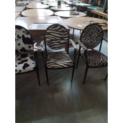 FAUTEUIL PIÈTEMENT MÉTAL NOIR TISSU ZEBRE 