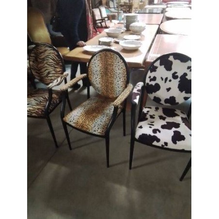 FAUTEUIL PIÈTEMENT MÉTAL NOIR TISSU LEOPARD 