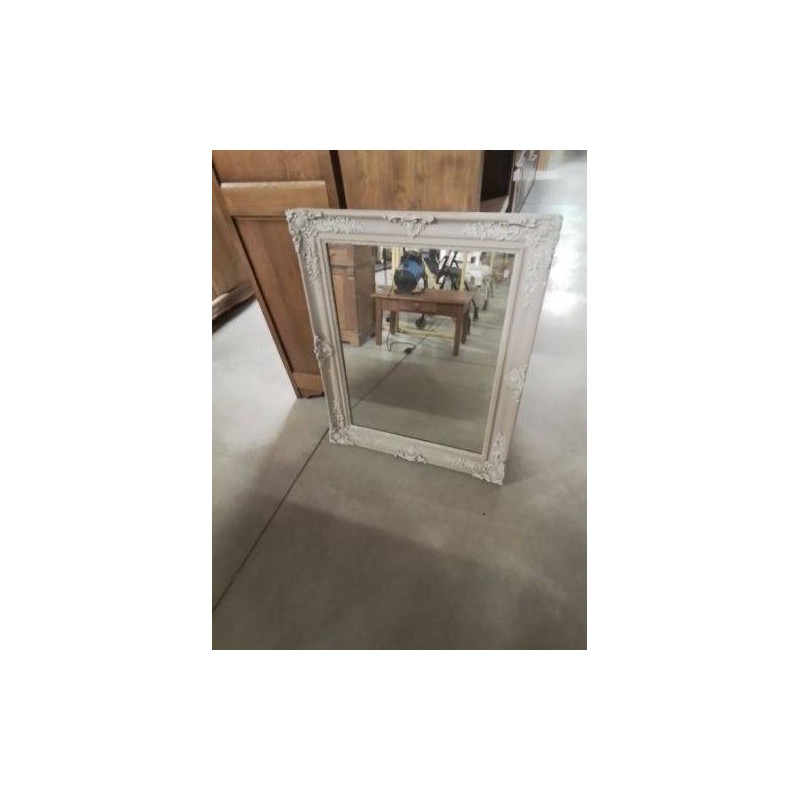 MIROIR RECTANGULAIRE BOIS ET STUC PEINT TAUPE DÉBUT XXE