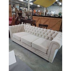 CANAPÉ 3 PLACES VELOURS BEIGE CHESTERFIELD 