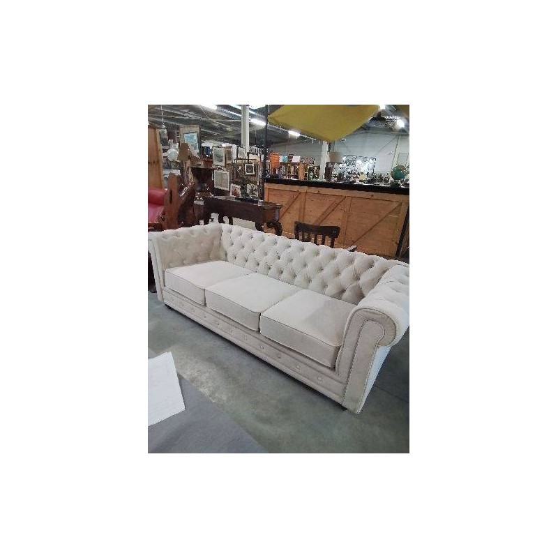 CANAPÉ 3 PLACES VELOURS BEIGE CHESTERFIELD 