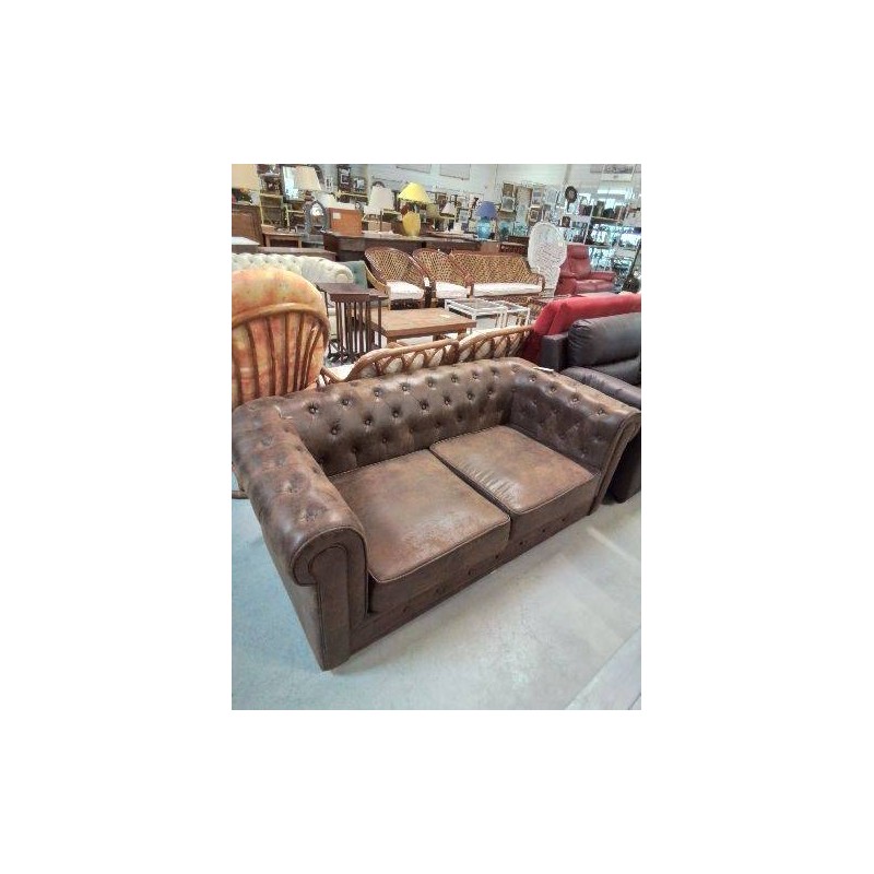 CANAPÉ 2 PLACES TISSU MARRON VIEILLI  CHESTERFIELD
