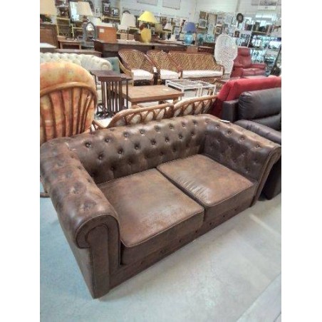 CANAPÉ 2 PLACES TISSU MARRON VIEILLI  CHESTERFIELD