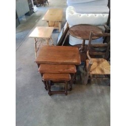 3 TABLES BASSES GIGOGNES BOIS PIEDS BALUSTRE 