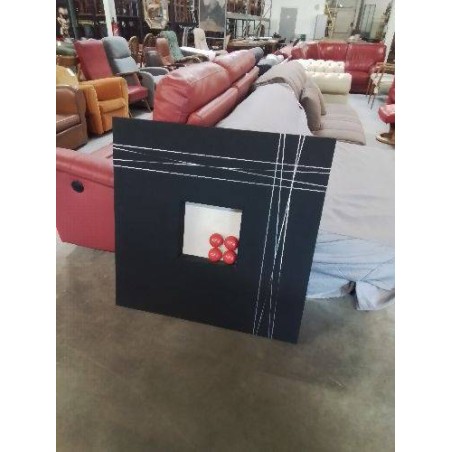 CADRE NOIR BOULES DE BILLARD ROUGE 90X90CM