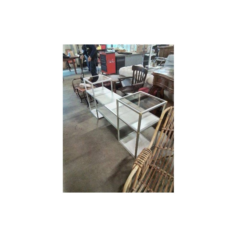 CONSOLE ALU BOIS BLANC ET VERRE