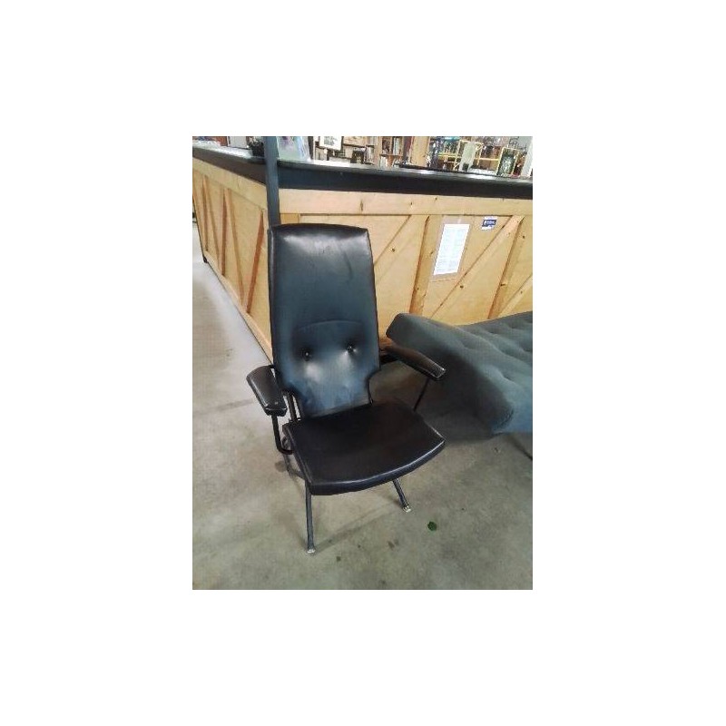 FAUTEUIL PLIANT SKAÏ NOIR ANNÉES 60