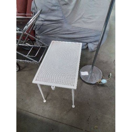 TABLE BASSE RECTANGULAIRE FER FORGÉ BLANC PLATEAU AJOURÉ 