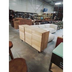 BUFFET BOIS CLAIR 3 PORTES PIÈTEMENT MÉTAL NOIR