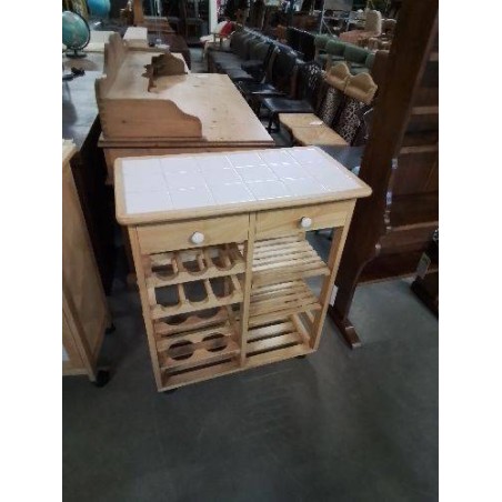 MEUBLE DE CUISINE PORTE BOUTEILLES BOIS CLAIR DESSUS CARRELÉ 2 TIROIRS 