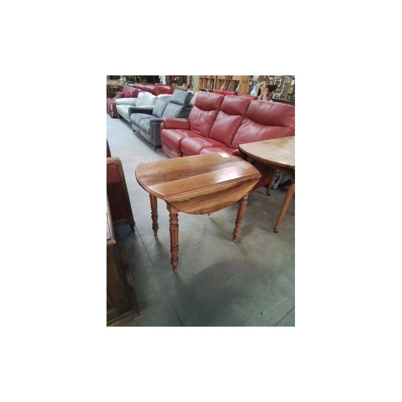 TABLE RONDE A ABATTANTS BOIS PIEDS TOURNÉS FIN XIXE 86X70CM