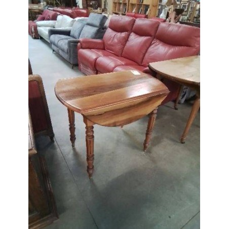 TABLE RONDE A ABATTANTS BOIS PIEDS TOURNÉS FIN XIXE 86X70CM