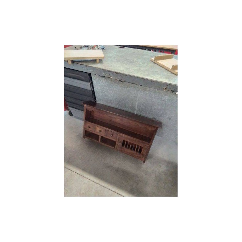 ÉTAGÈRE MURALE BOIS 3 NICHES 3 TIROIRS 1 PORTE A BARREAUX 