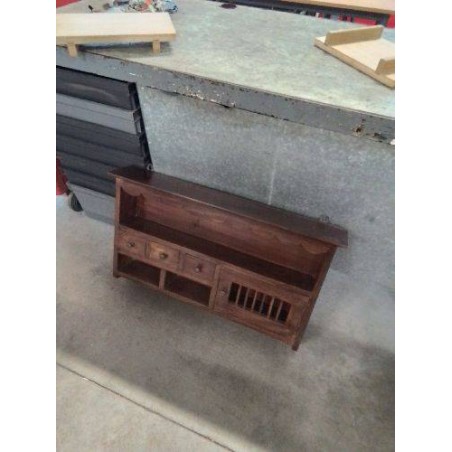 ÉTAGÈRE MURALE BOIS 3 NICHES 3 TIROIRS 1 PORTE A BARREAUX 