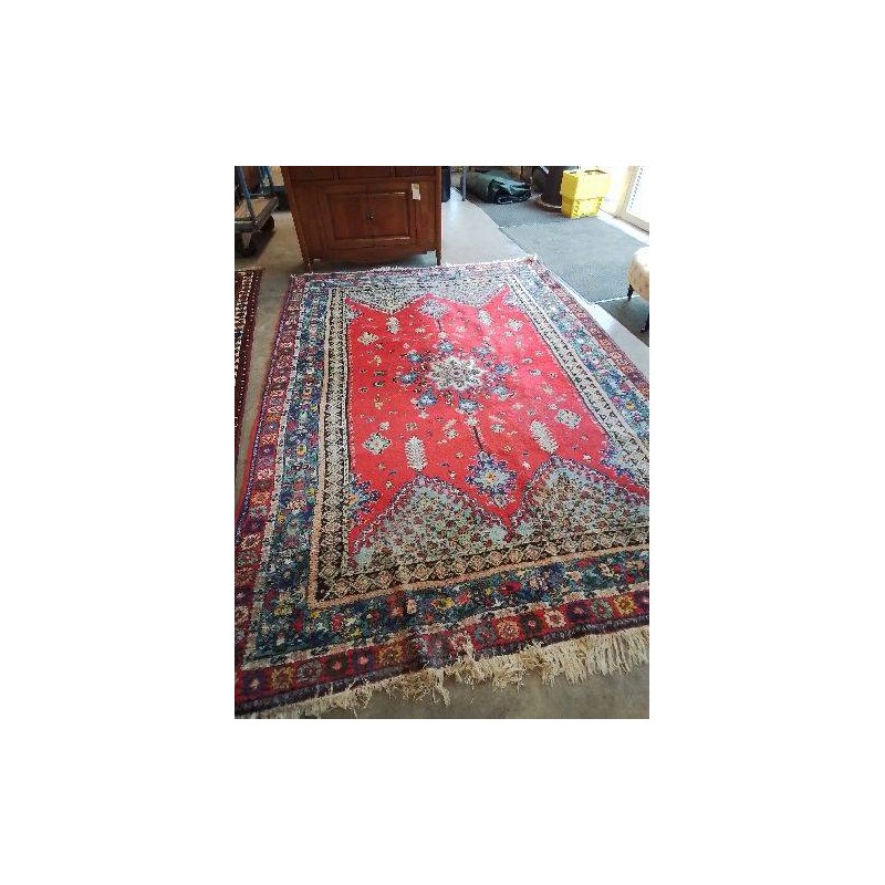 TAPIS LAINE FAIT MAIN MAROC ROUGE BLEU ÉCRU 300X208CM