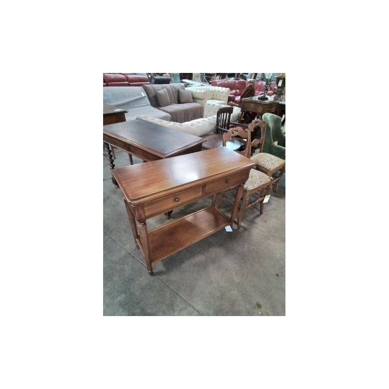 CONSOLE RECTANGULAIRE A COLONNES BOIS CLAIR 2 TIROIRS STYLE DIRECTOIRE 