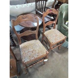 PAIRE DE CHAISES LOUIS PHILIPPE BOIS DOSSIER A POIGNÉE ASSISE TISSU FLEURI 