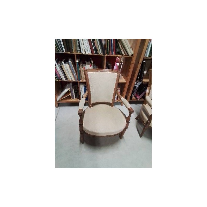 FAUTEUIL STYLE LOUIS XVI BOIS CAPITONNÉ TISSU BEIGE 