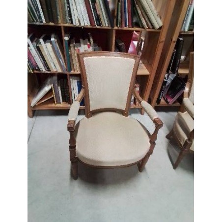 FAUTEUIL STYLE LOUIS XVI BOIS CAPITONNÉ TISSU BEIGE 