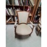 FAUTEUIL STYLE LOUIS XVI BOIS CAPITONNÉ TISSU BEIGE 