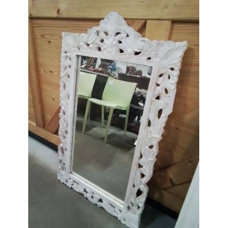 MIROIR BOIS ÉCRU SCULPTÉ 