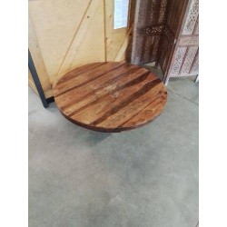TABLE BASSE RONDE BOIS EXOTIQUE GRAVÉ 
