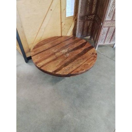 TABLE BASSE RONDE BOIS EXOTIQUE GRAVÉ 