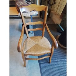 FAUTEUIL DE CHEMINÉE A CROSSES BOIS CLAIR PAILLÉ XIXE