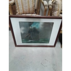 PASTEL CHALUTIER HARENGUIER PAR MAUVAIS TEMPS PAUL TOURBATEZ PEINTRE FECAMPOIS 