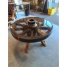 TABLE BASSE RONDE ROUE DE CHARETTE BOIS CERCLÉ 