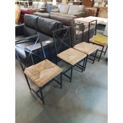 4 CHAISES PIÈTEMENT MÉTAL NOIR ASSISE PAILLÉE