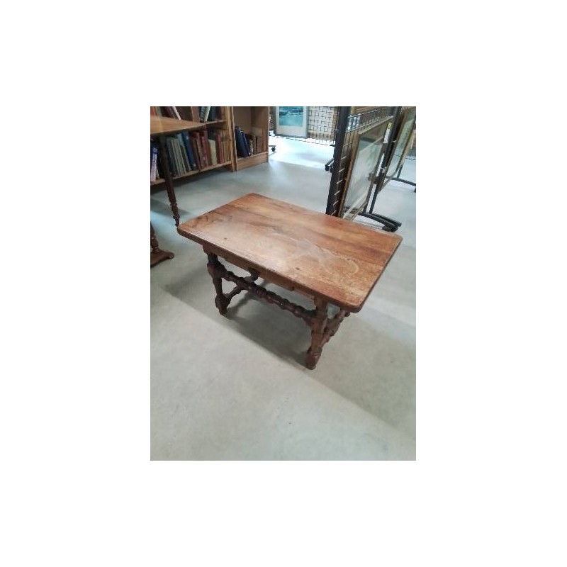 TABLE BASSE RECTANGULAIRE A ENTRETOISE BOIS TOURNÉ 1 TIROIR
