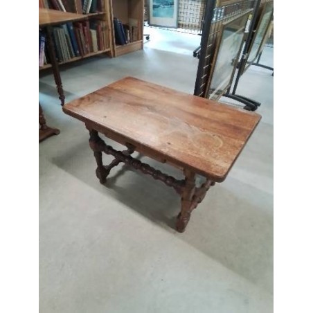 TABLE BASSE RECTANGULAIRE A ENTRETOISE BOIS TOURNÉ 1 TIROIR