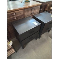 CHEVET BOIS NOIR WENGÉ PIÈTEMENT MÉTAL NOIR 2 TIROIRS