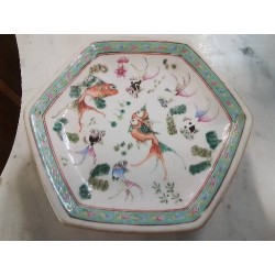 COUPE HEXAGONALE PORCELAINE CHINE  CANTON FIN XIXE 