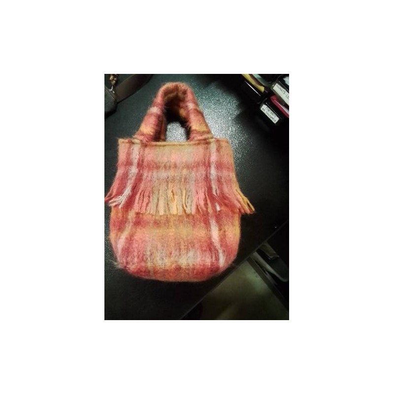 SAC TISSU LAINE ECOSSAIS ROSE ORANGE ROUGE 