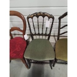 CHAISE NAPOLÉON III BOIS NOIRCI DORÉ ASSISE TISSU BRONZE 