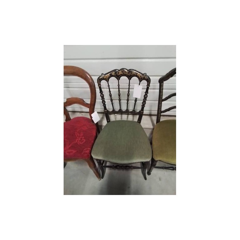 CHAISE NAPOLÉON III BOIS NOIRCI DORÉ ASSISE TISSU BRONZE 