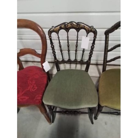CHAISE NAPOLÉON III BOIS NOIRCI DORÉ ASSISE TISSU BRONZE 
