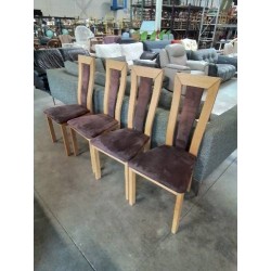 4 CHAISES CHÊNE CLAIR ASSISE ET DOSSIER CAPITONNÉ TISSU CHOCOLAT PIERSON 